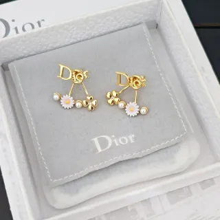 Dior Logo-Top Dual-Drop Boucles d'oreilles Perles florales