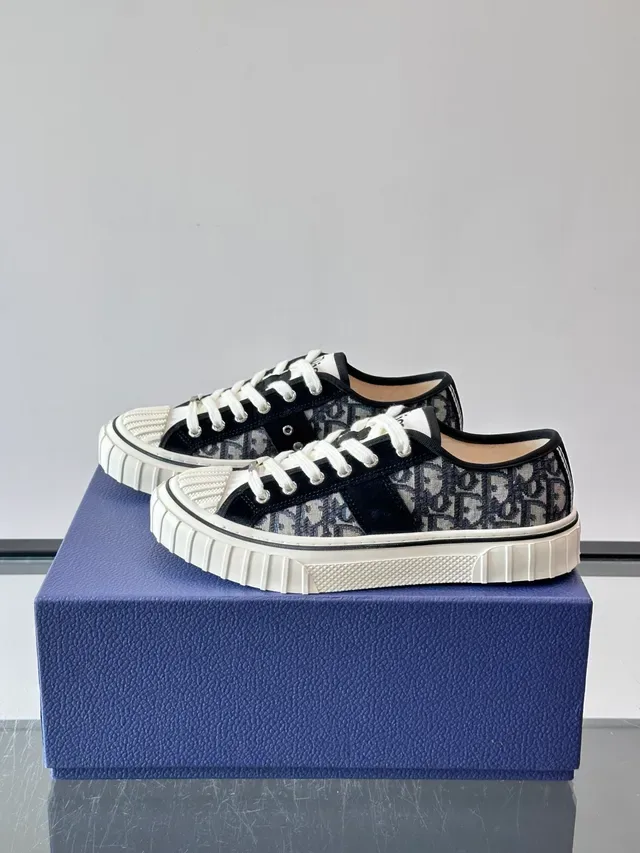 Dior Navy Black Monogrammed Canvas Suede Panel Lifestyle Sneakers 5