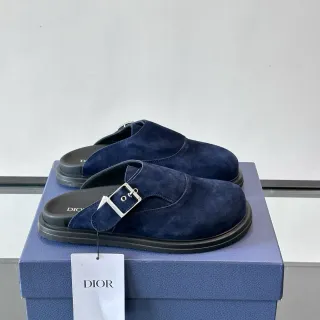 Dior Navy Suede Buckle Strap Mule Casual Shoes