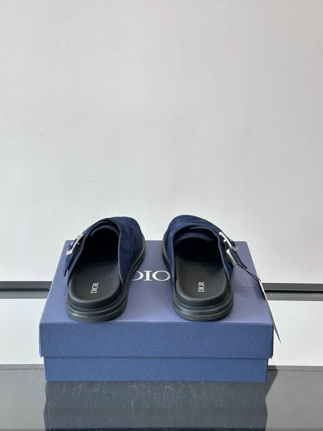 Dior Navy Daim Mule con Hebilla Zapatos Casual 2