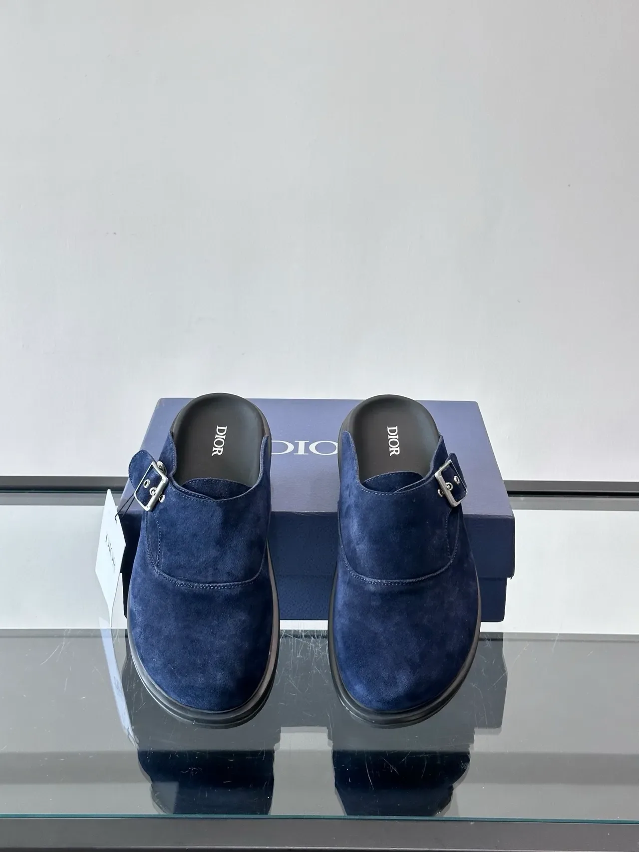 Dior Navy Daim Mule con Hebilla Zapatos Casual 3