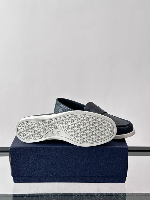 Dior marine blanc cuir grainé bride tressée détail Loafer 2