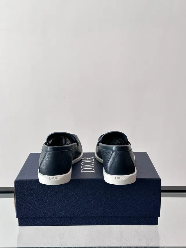 Dior marine blanc cuir grainé bride tressée détail Loafer 3