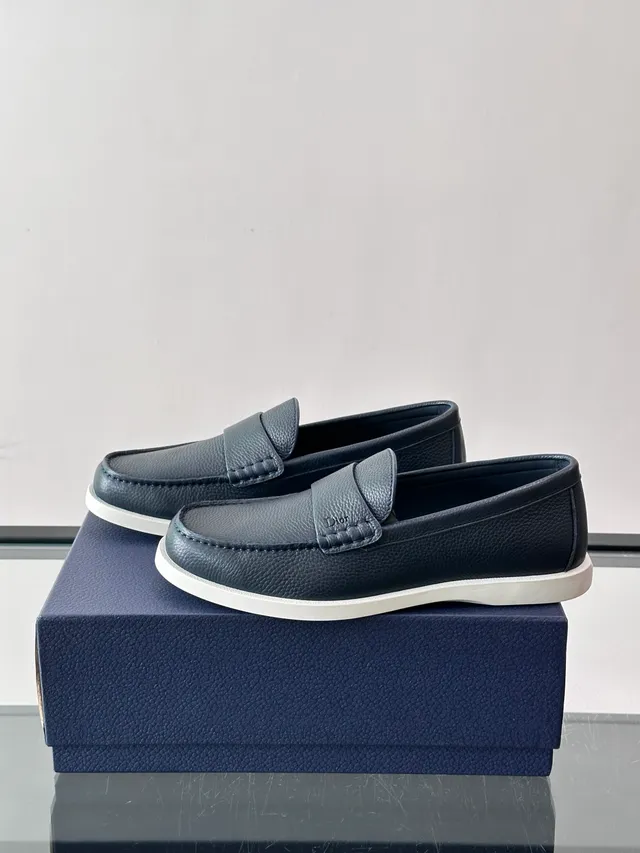 Dior marine blanc cuir grainé bride tressée détail Loafer 5