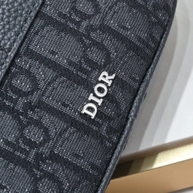 Dior Oblique Black Beige Monogram Canvas Leather Trim Messenger Bag 7