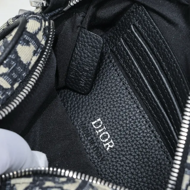 Dior Oblique Black Beige Monogram Canvas Leather Trim Messenger Bag 11