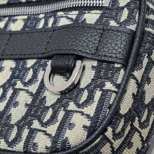 Dior Oblique Black Beige Monogram Canvas Leather Trim Messenger Bag 13