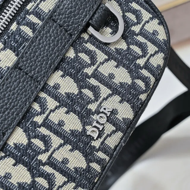 Dior Oblique Black Beige Monogram Canvas Leather Trim Messenger Bag 15