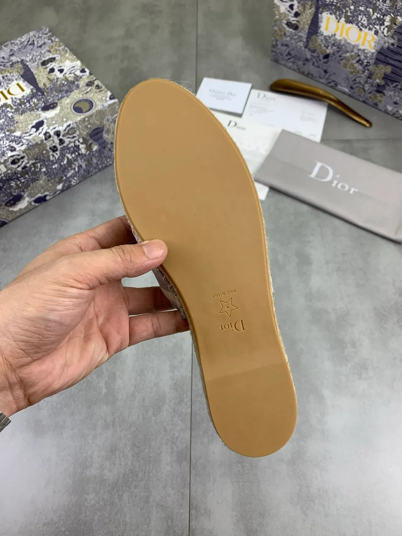 Dior Oblique Espadrille Beige Gray Jacquard Strap Sole Slippers 3