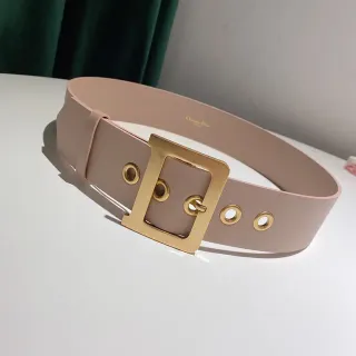 Dior Ceinture cuir boucle rectangulaire large dorée rose