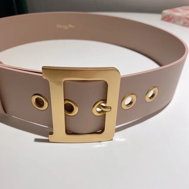 Dior Pink Gold Wide Rectangular Buckle Leather Belt 4