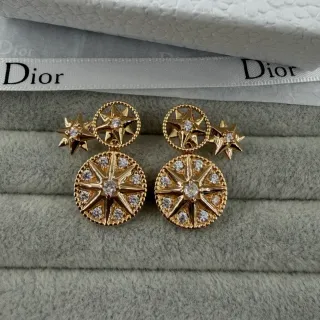 Dior Rose des Vents Motif Étoile Cristal Doré Boucles d'oreilles pendantes