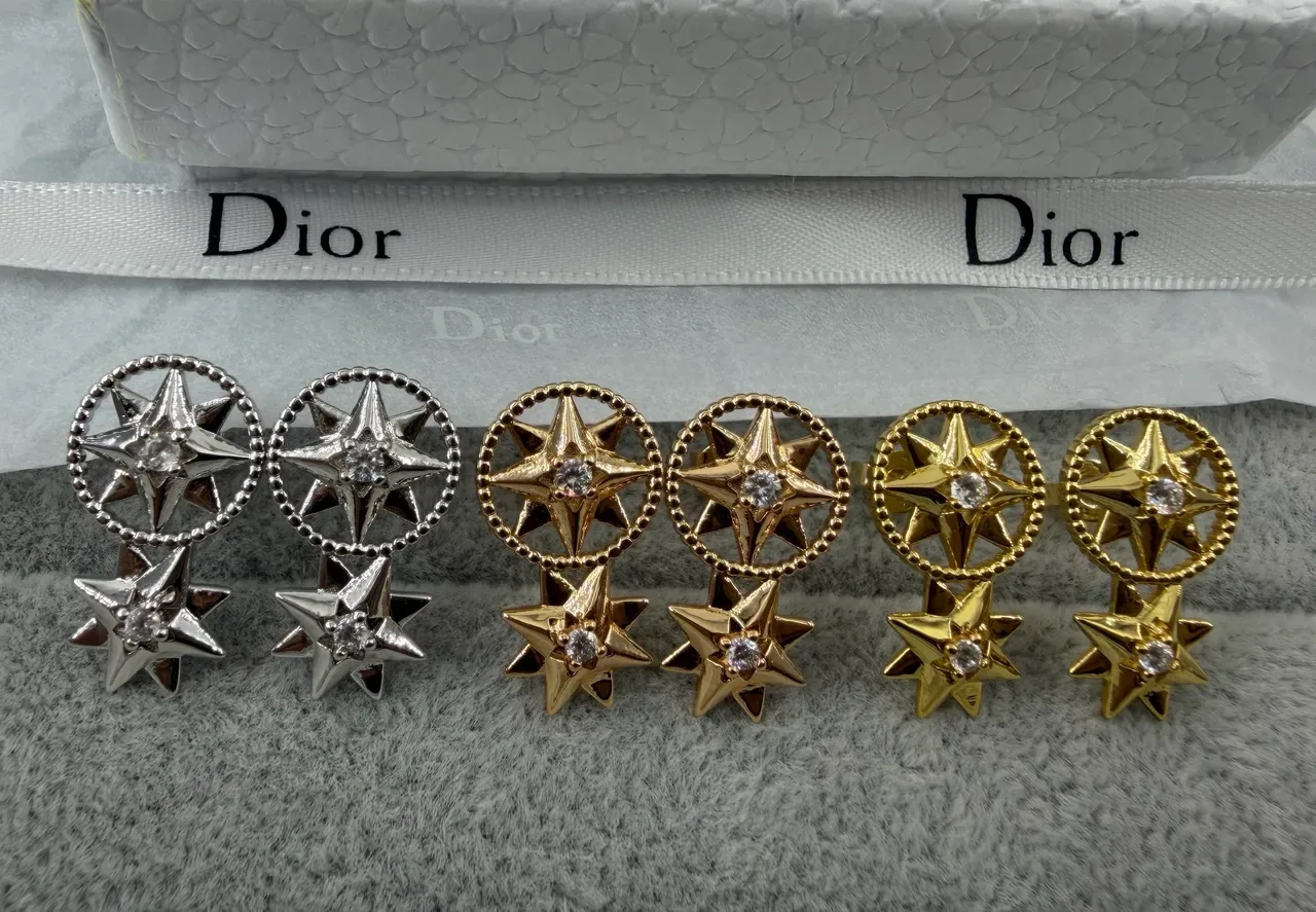 Dior Rose des Vents স্টার মোটিফ ক্রিস্টাল সোনালো ড্রপ ইয়াররিংস 2