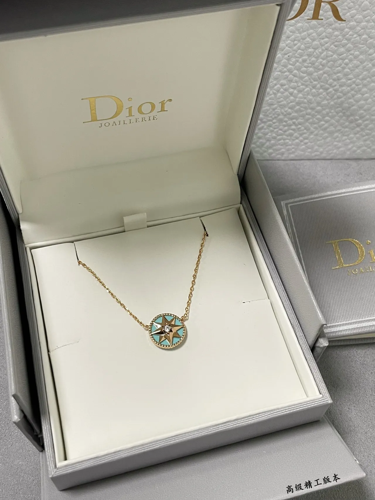 Dior Rose des Vents Colar de Esmalte Turquesa Dourado 7