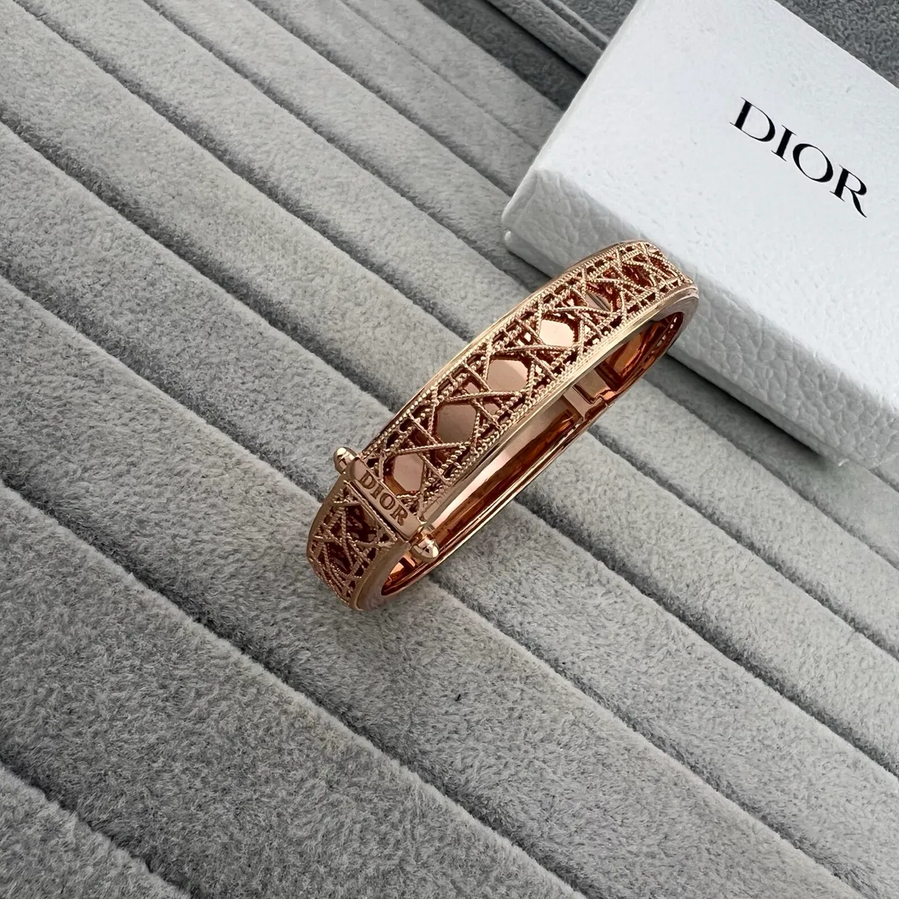 Dior Silver Gold Openwork Lattice Hinged Cuff Bracelet 5