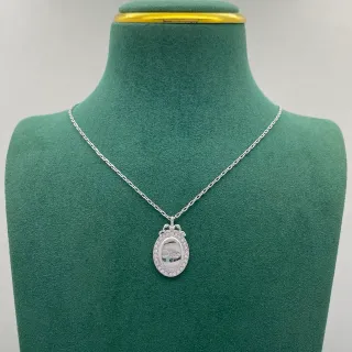 Dior Collier Argent Ovale Pendentif Locket Bélière Cristallisée