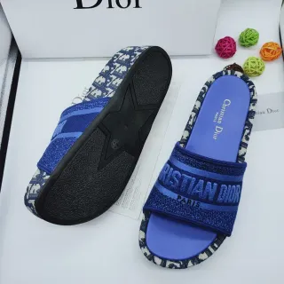 Dior Slide أزرق أسود حزام منسوج حافة مونوغرام نعال