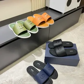 Dior Slide Sandálias Couro Verde Branco Superior Fivela Metal Logo CD