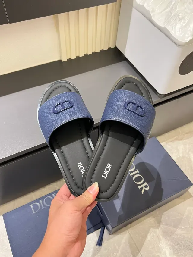 Dior Slide Green White Leather Upper Metal CD Logo Buckle Slippers 5