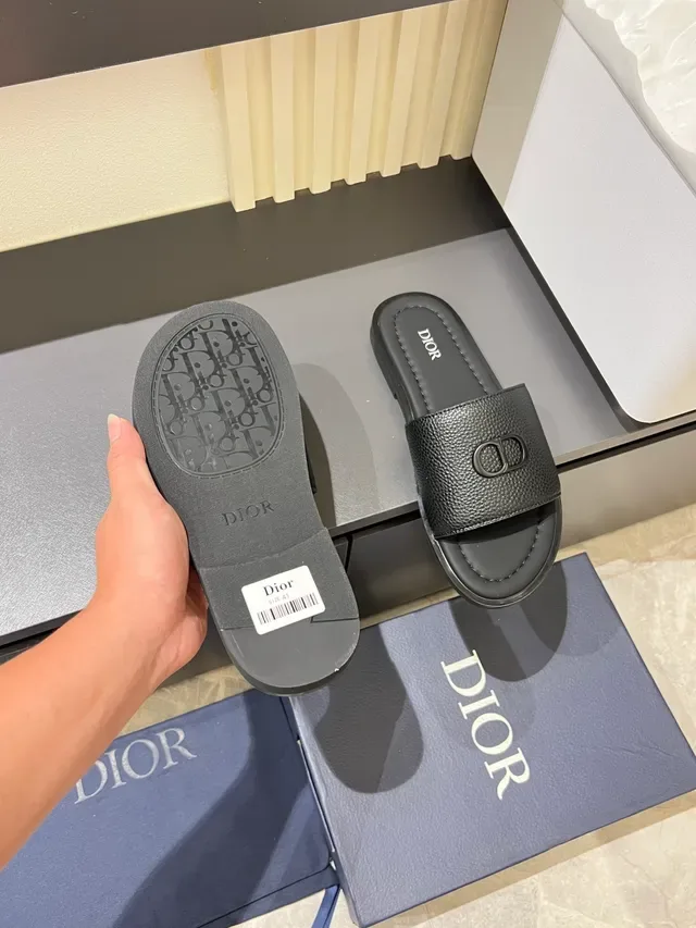 Dior Slide Green White Leather Upper Metal CD Logo Buckle Slippers 6
