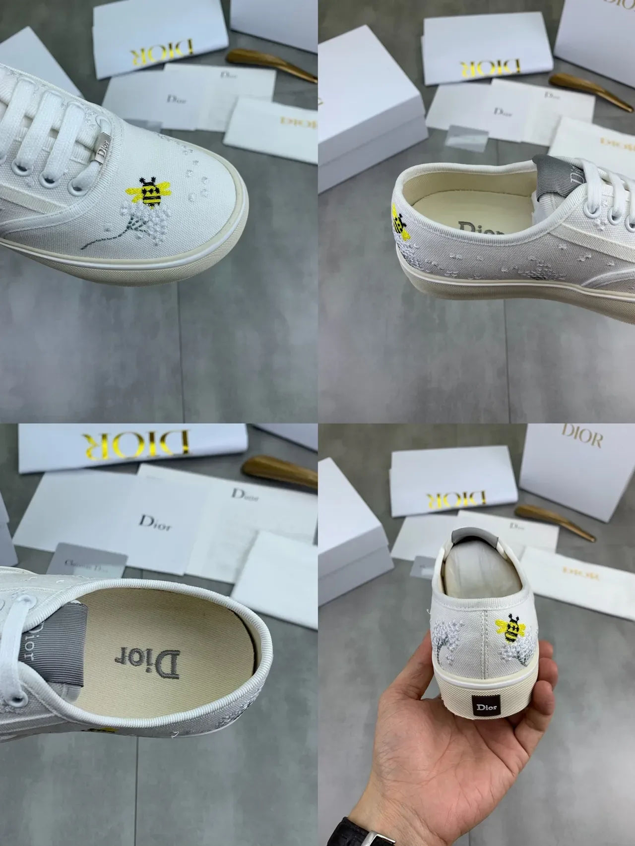 Dior 米白色 蜜蜂刺绣 花卉串珠 生活方式运动鞋 2