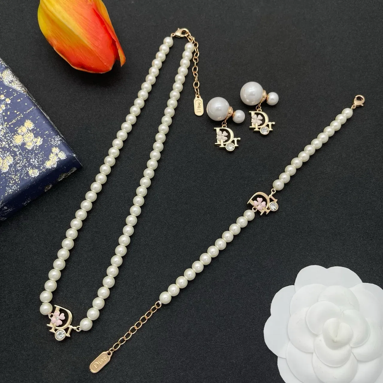 Dior White Gold Pearl Strand Pendant Necklace 2