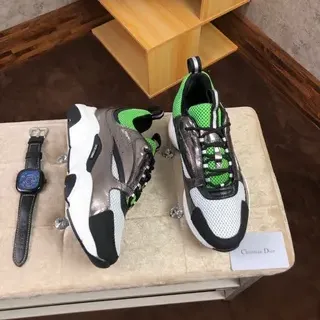 Dior Blanc Vert Semelle Plataforme Maille Et Construction Superposition Métallique Sneakers Chunky
