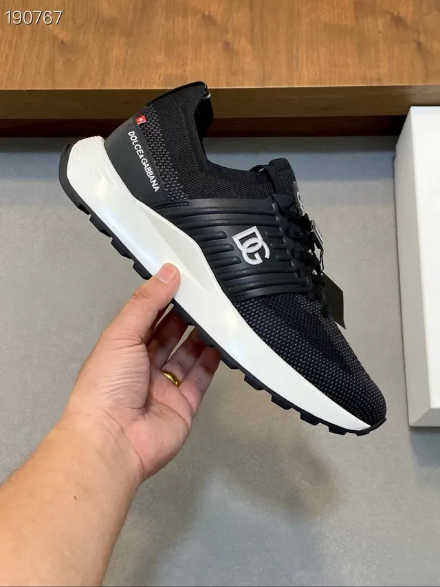 Dolce & Gabbana Black White Knit Upper Monogram Strap Lifestyle Sneakers 6