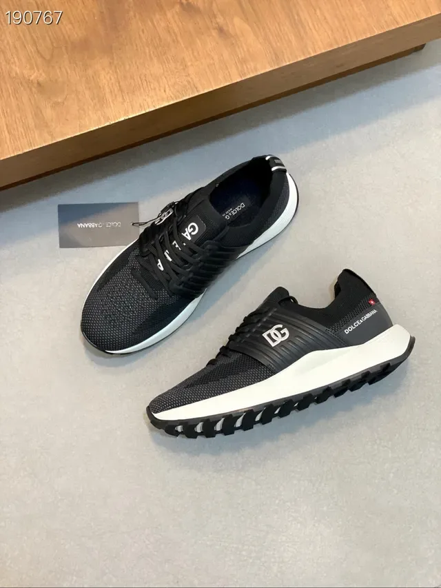 Dolce & Gabbana Black White Knit Upper Monogram Strap Lifestyle Sneakers 8