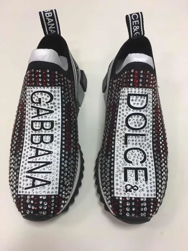 Dolce & Gabbana Tênis Lifestyle Preto Branco com upper de malha slip-on embellished com rhinestones e faixa de logo 2