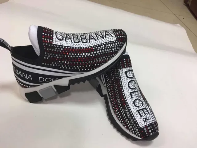 Dolce & Gabbana Tênis Lifestyle Preto Branco com upper de malha slip-on embellished com rhinestones e faixa de logo 4