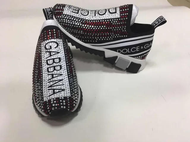 Dolce & Gabbana Tênis Lifestyle Preto Branco com upper de malha slip-on embellished com rhinestones e faixa de logo 5