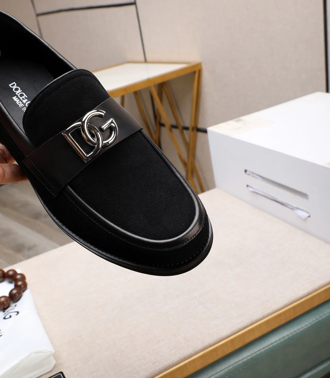 Dolce & Gabbana DG Mocassim Preto de Camurça e Couro 3