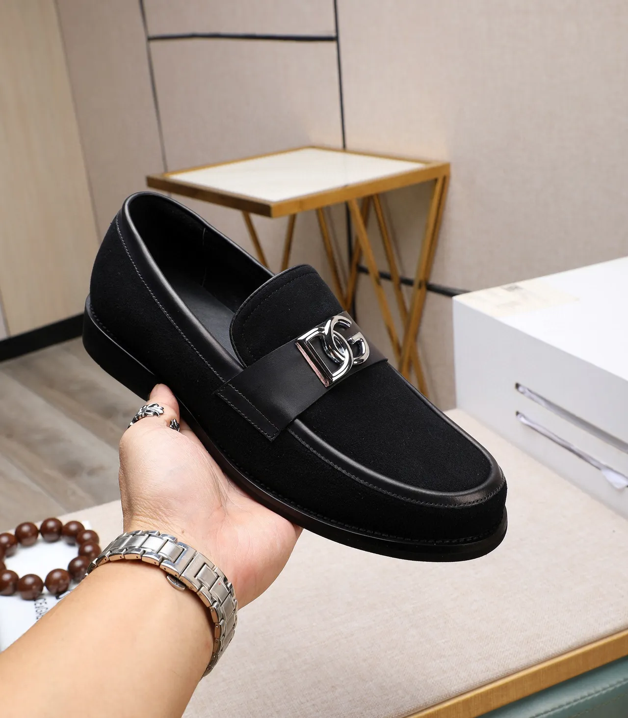 Dolce & Gabbana DG Mocassim Preto de Camurça e Couro 7