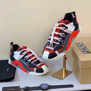 Dolce & Gabbana NS1 Red Black Layered Multi-Panel Upper Oversized Ridged White Midsole Chunky Sneakers