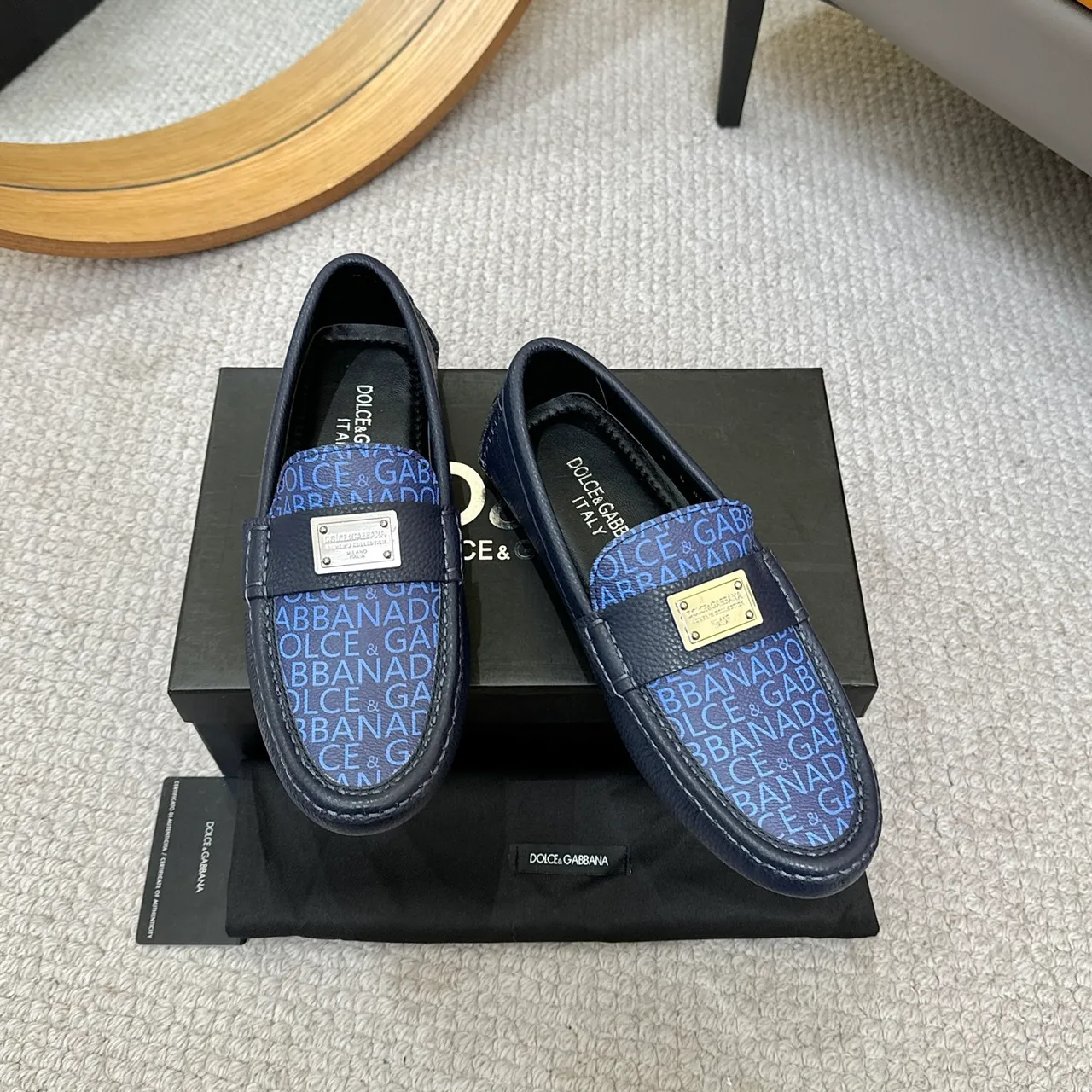 Dolce & Gabbana Portofino Mocasín Azul Marino Monogram-Print Vamp Placa de Metal Acento 2