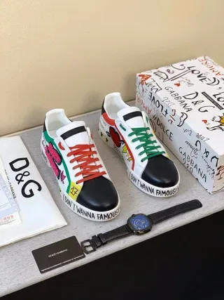 Dolce & Gabbana White Multicolor Graphic-Print Text-Accented Lifestyle Sneakers 9