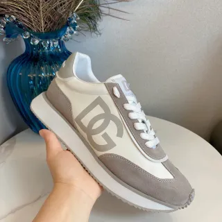 Dolce & Gabbana Beige Gris Oversize DG Monogram Mélange de Daim et Cuir Lisse Lifestyle Sneakers