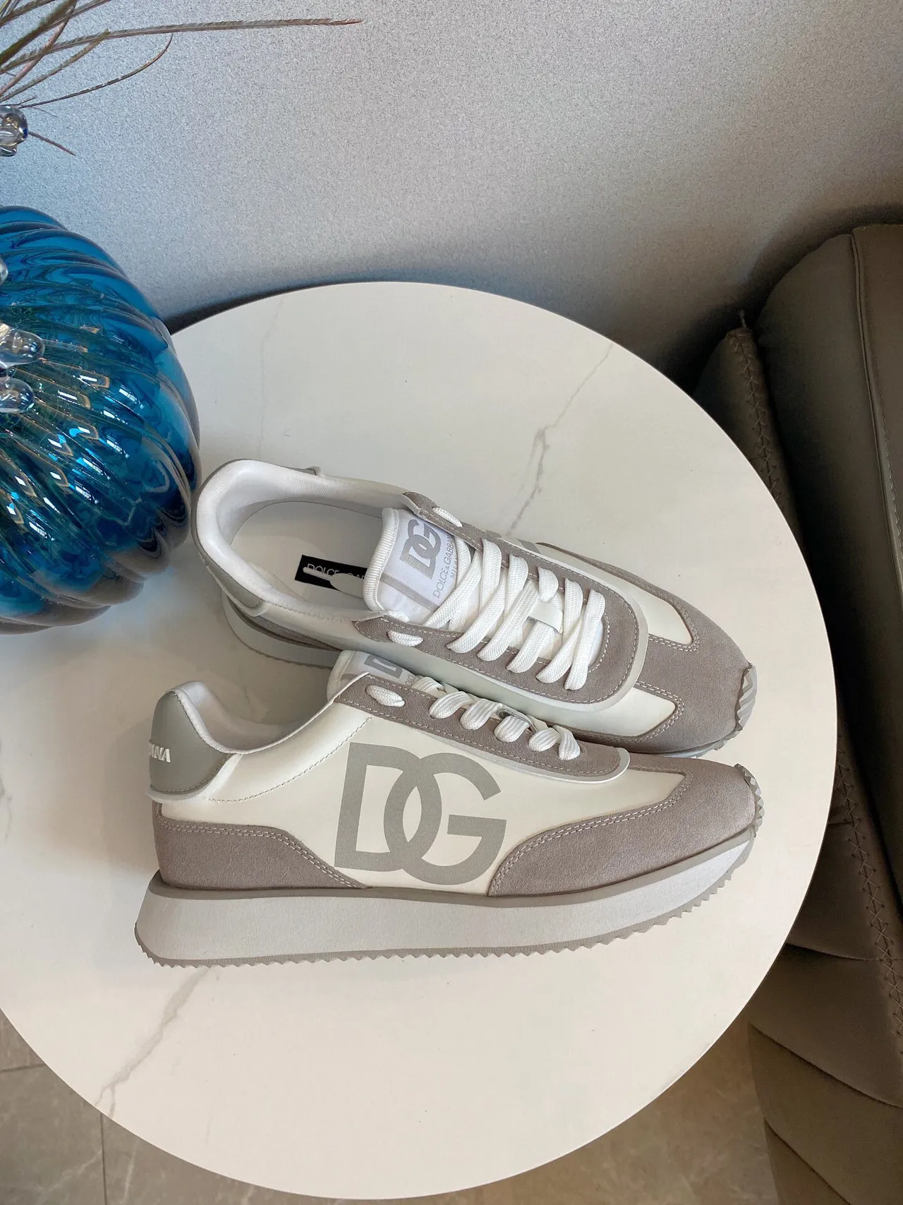 Dolce & Gabbana Beige Gray Oversized DG Monogram Mixed Suede And Smooth Leather Lifestyle Sneakers 3