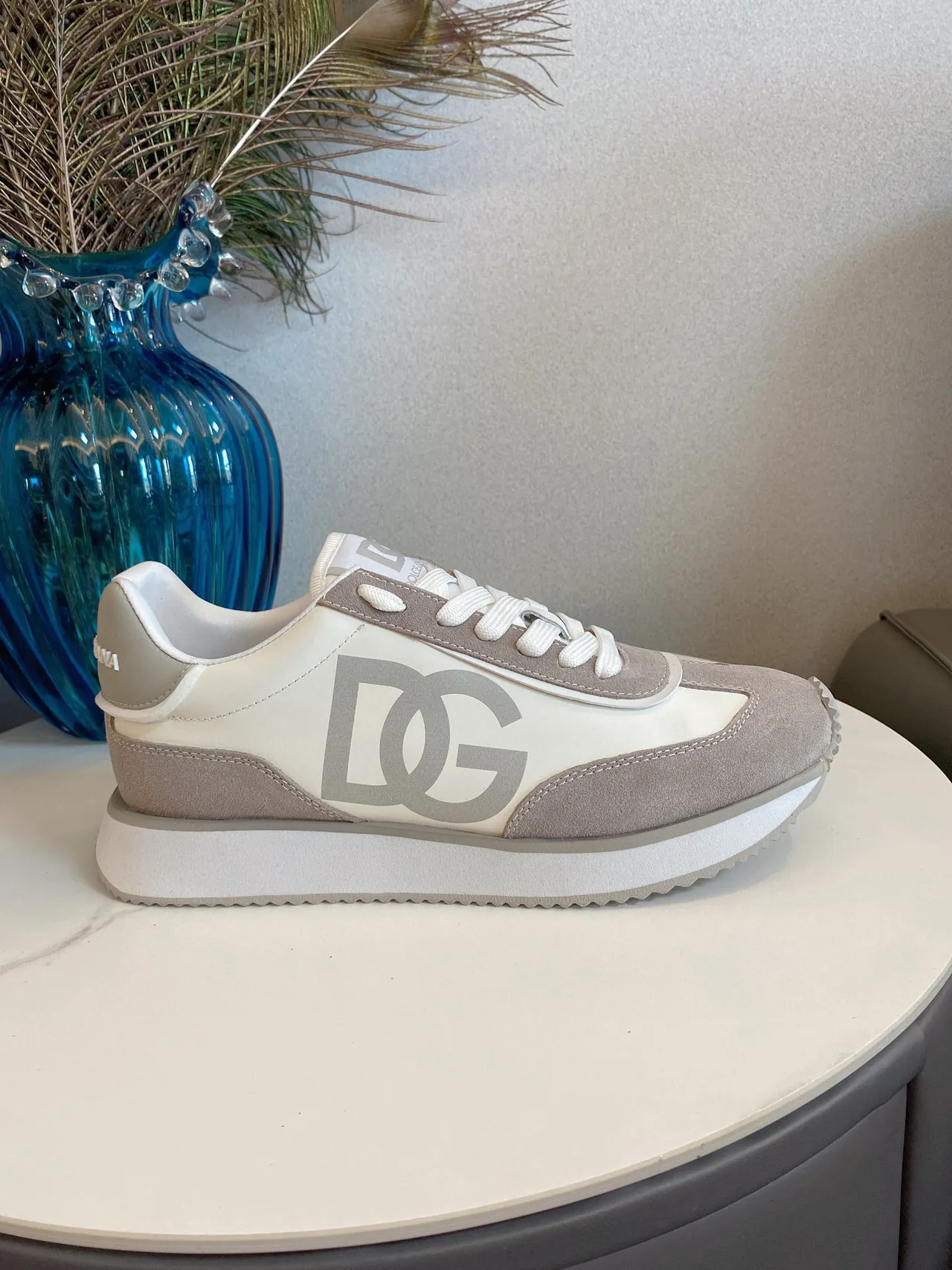 Dolce & Gabbana Beige Gray Oversized DG Monogram Mixed Suede And Smooth Leather Lifestyle Sneakers 5