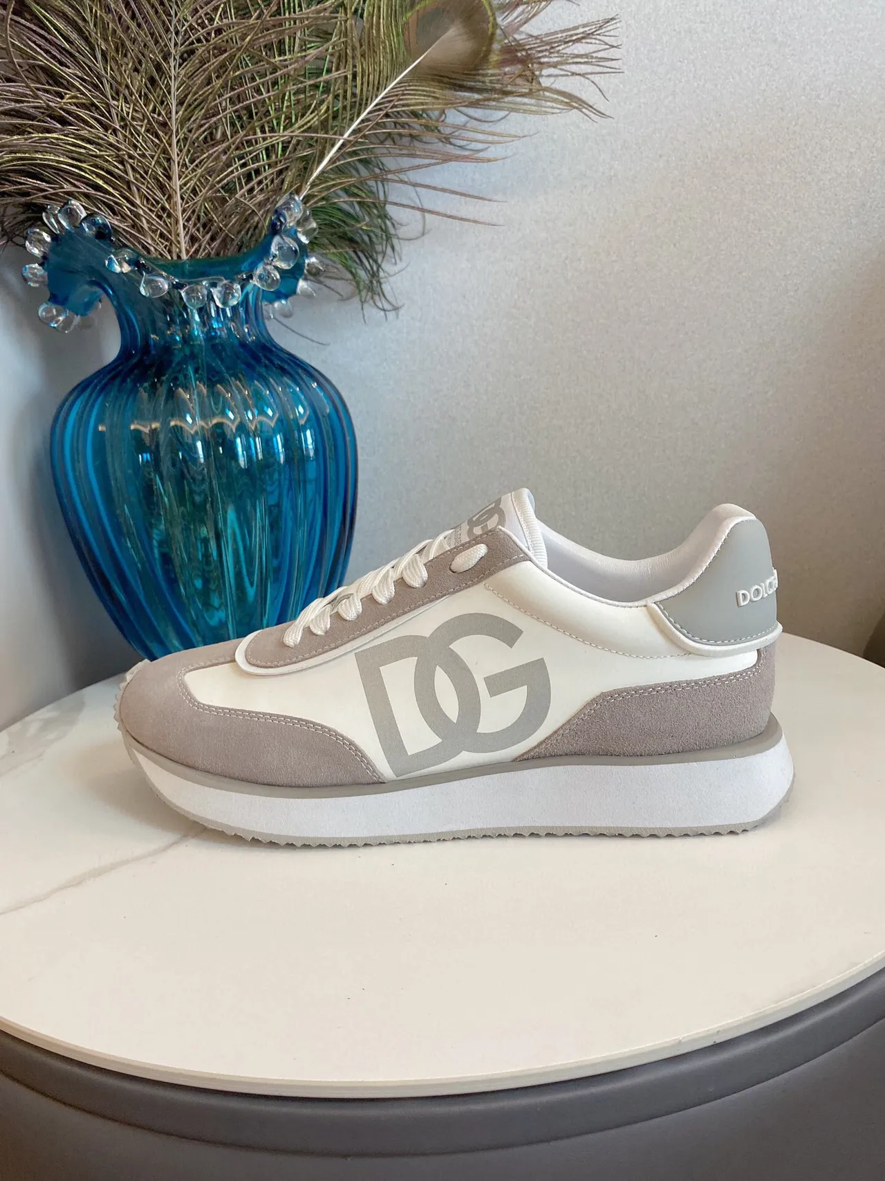 Dolce & Gabbana Beige Gray Oversized DG Monogram Mixed Suede And Smooth Leather Lifestyle Sneakers 6