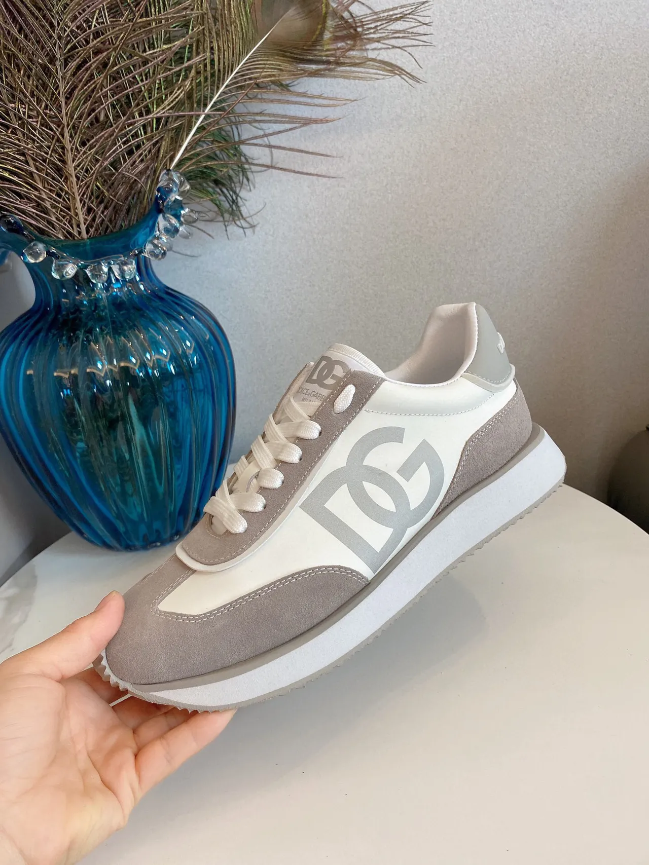 Dolce & Gabbana Beige Gray Oversized DG Monogram Mixed Suede And Smooth Leather Lifestyle Sneakers 7