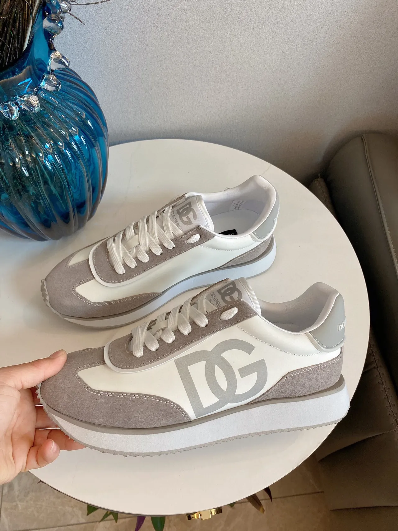 Dolce & Gabbana Beige Gray Oversized DG Monogram Mixed Suede And Smooth Leather Lifestyle Sneakers 8