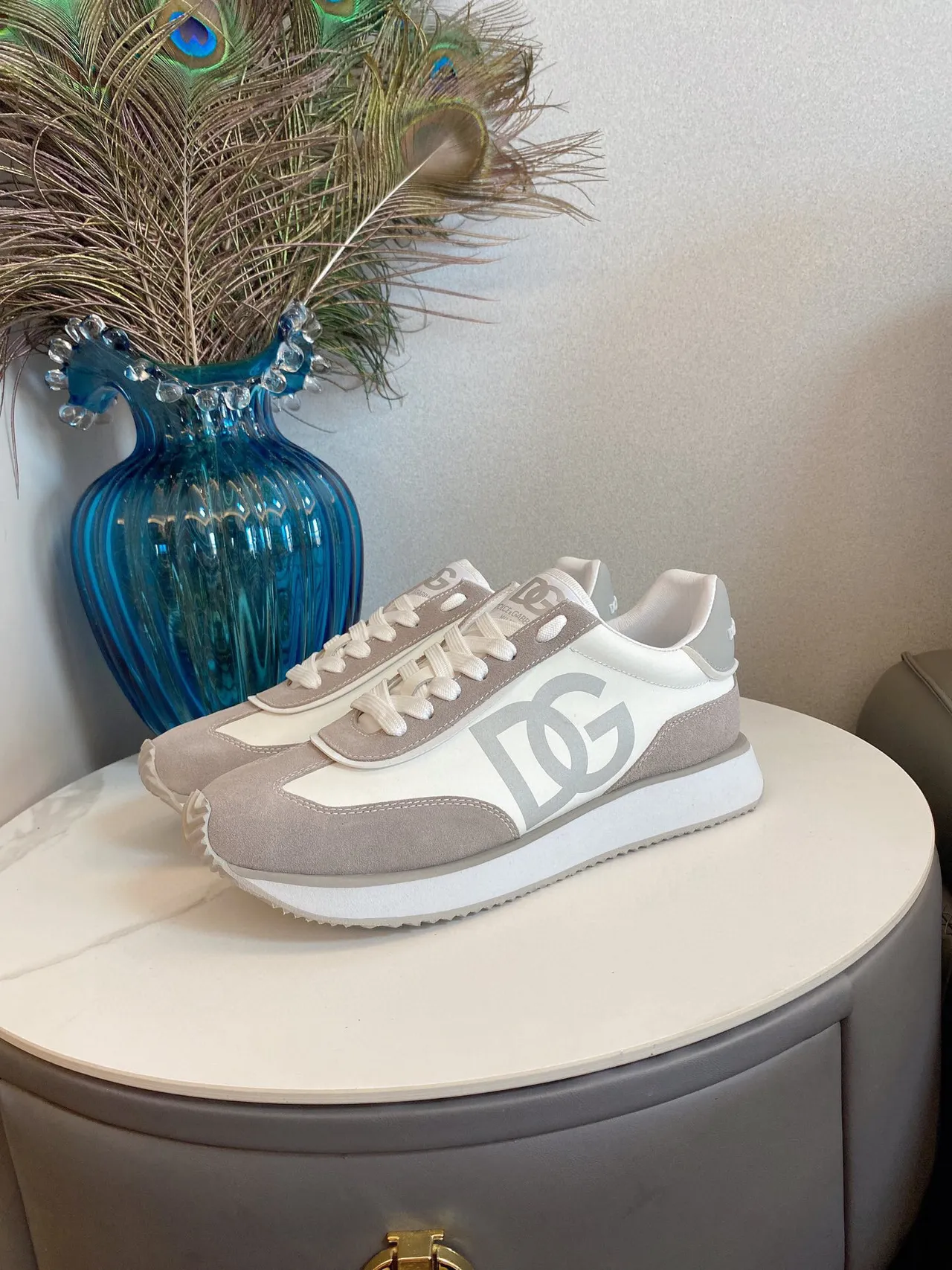 Dolce & Gabbana Beige Gray Oversized DG Monogram Mixed Suede And Smooth Leather Lifestyle Sneakers 9