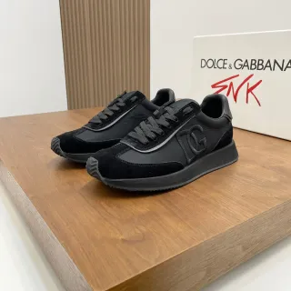 Dolce & Gabbana Baskets Lifestyle Noires Monochromes en Daim et Nylon avec Panneaux