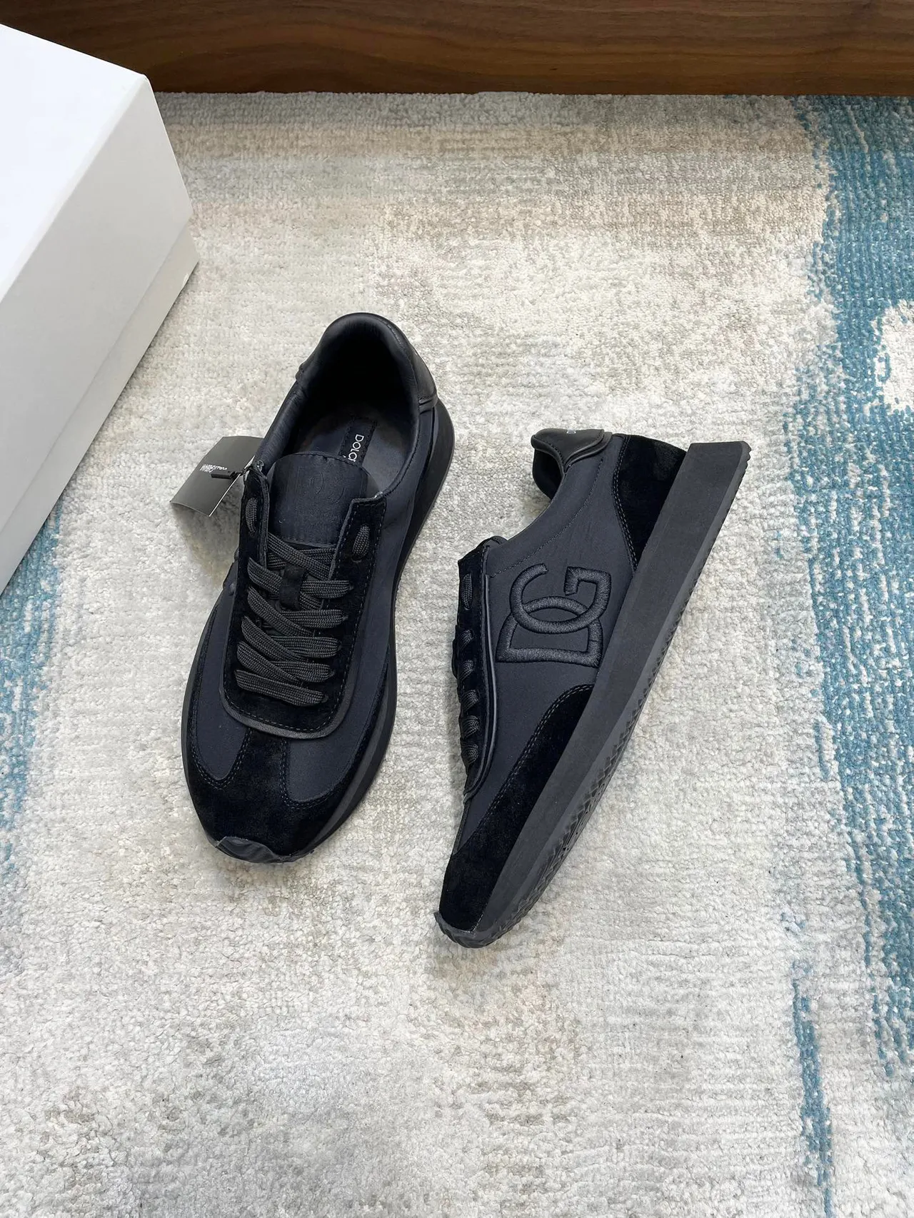 Dolce & Gabbana কালো একরঙা স্যুড এবং নাইলন প্যানেলিং লাইফস্টাইল স্নিকার্স 7