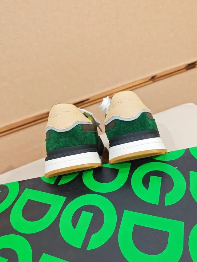 Dolce & Gabbana Green Beige Layered Suede And Mesh Upper Prominent DG Logo Patch Lifestyle Sneakers 3