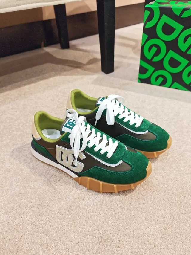 Dolce & Gabbana Green Beige Layered Suede And Mesh Upper Prominent DG Logo Patch Lifestyle Sneakers 4
