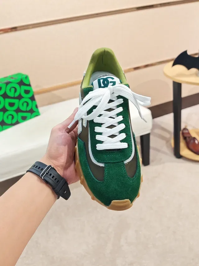 Dolce & Gabbana Green Beige Layered Suede And Mesh Upper Prominent DG Logo Patch Lifestyle Sneakers 5