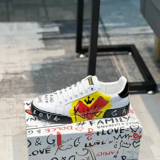 Dolce & Gabbana Roi des Cœurs Graffiti Print Sneakers Lifestyle Blancs